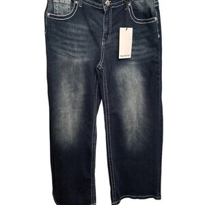 Telephatic Women's Mid Rise Wide Leg Dark Blue Jeans